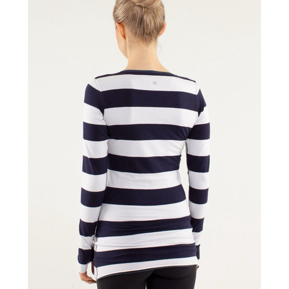 Lululemon Every Yogi Reversible Striped Long Sleeve Shirt Navy‎ Blue White Sz 6 - Picture 2 of 13